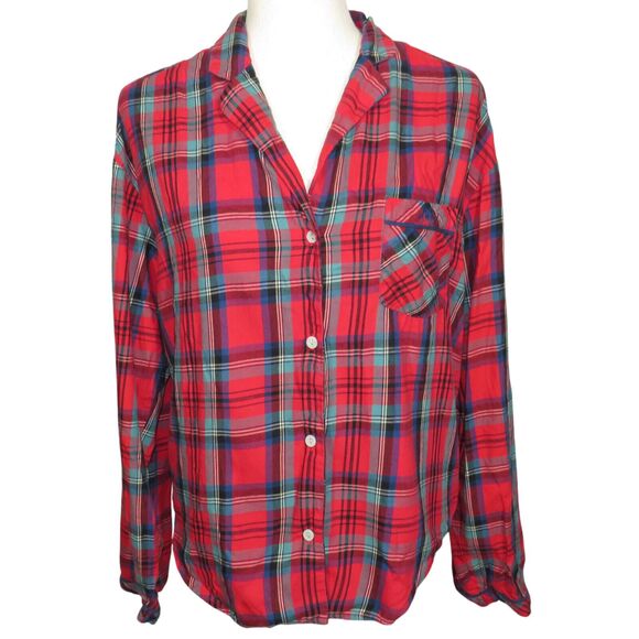 Victoria's Secret Red Plaid Cotton Blend Long Sleeve Button Up Pajama Top Size S - Picture 1 of 5